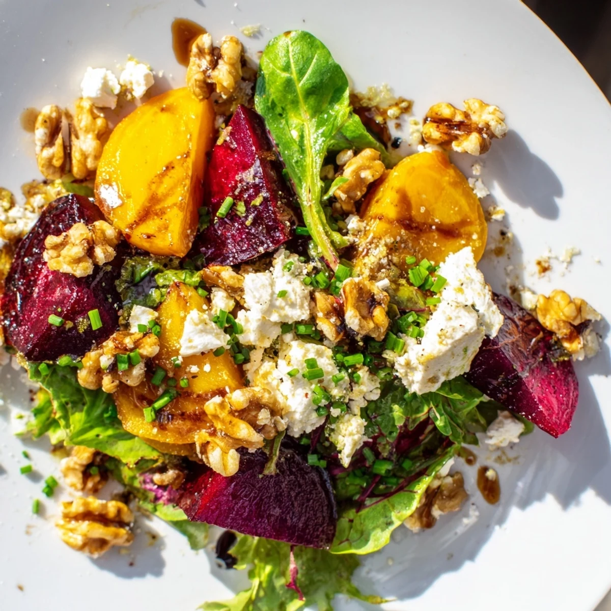 Vibranter Rote Bete und Ziegenkäse-Salat mit kräftigen Farben und herzhaften Aromen