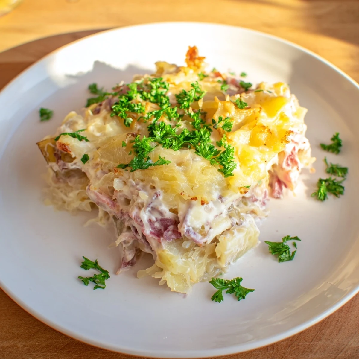 Effortless Sauerkraut Casserole with smoky paprika, a comforting baked dish with golden, bubbly cheese.