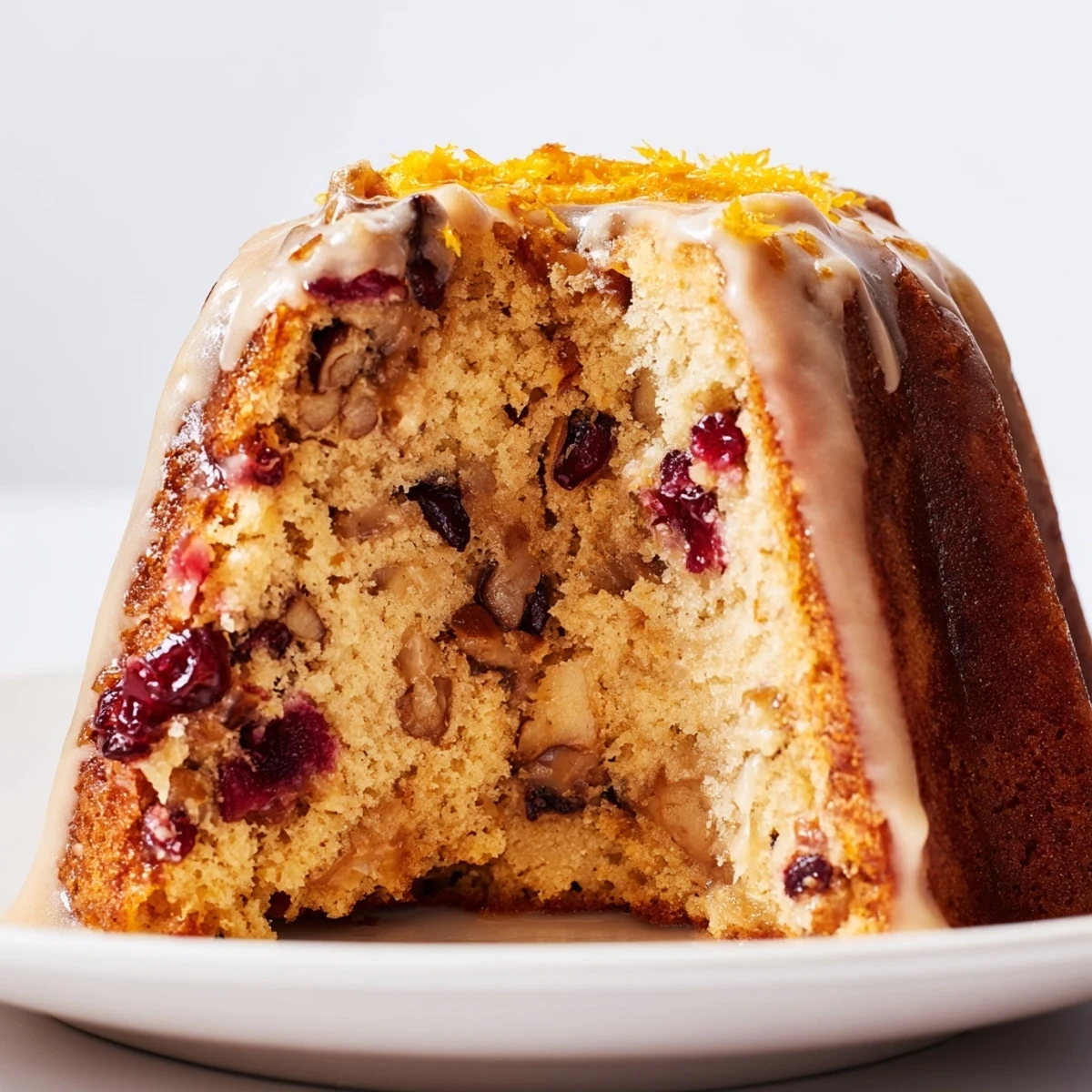 A warm, festive Chestnut Bundt Cake, drizzled with sweet mulled wine glaze.