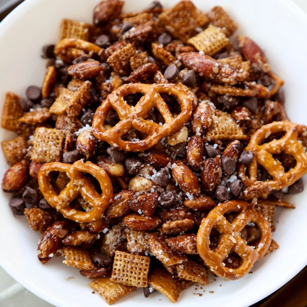 Close-up of the delicious Festive Pine Cone Snack Mix, a crunchy treat for easy enjoyment.