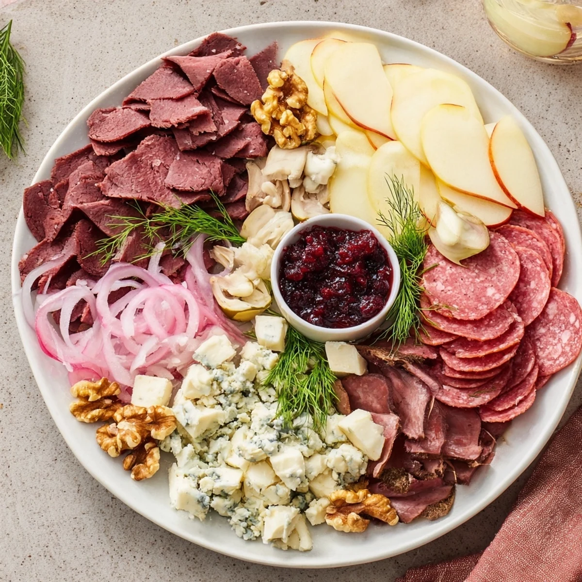 Smoked reindeer and cheeses on a festive Reindeer Charcuterie Platter, ready to be enjoyed!