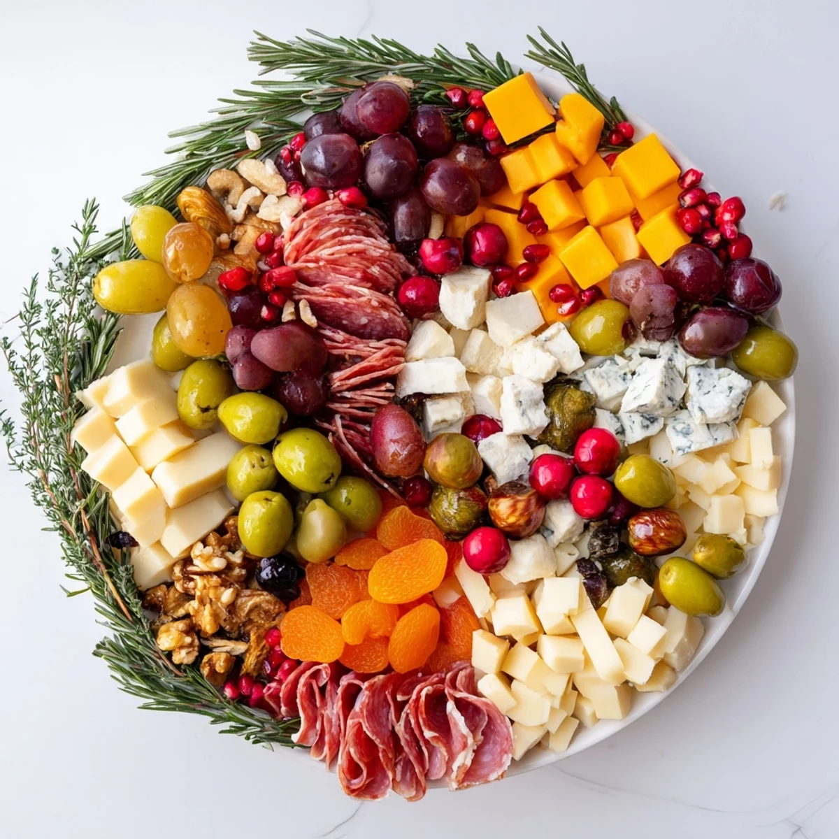 Delightful Holiday Wreath Cheese Platter, a visually appealing appetizer with a beautiful arrangement of cheese.