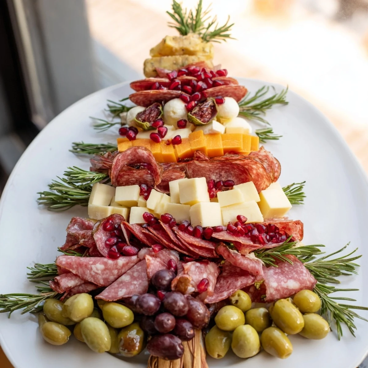 A vibrant Christmas Tree Charcuterie Dream overflowing with cheeses, meats, and festive garnishes for holiday joy.