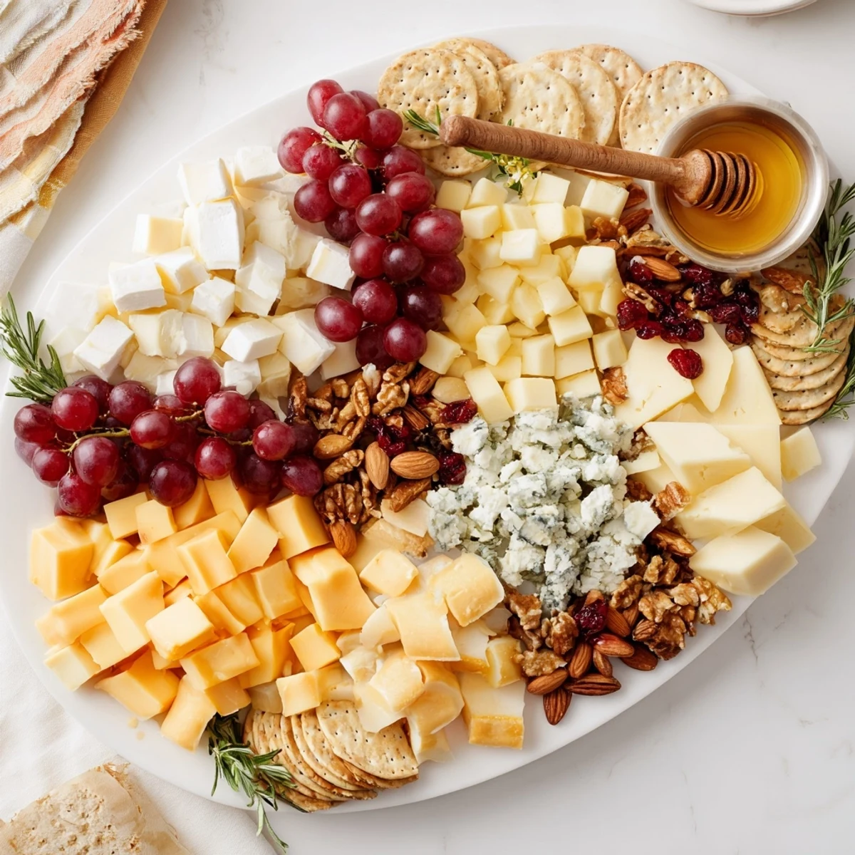 Cheese & Fruit: Cranberry Grape Man Cheese Board - The output should be 3 unique alt texts for the image based on the recipe above.