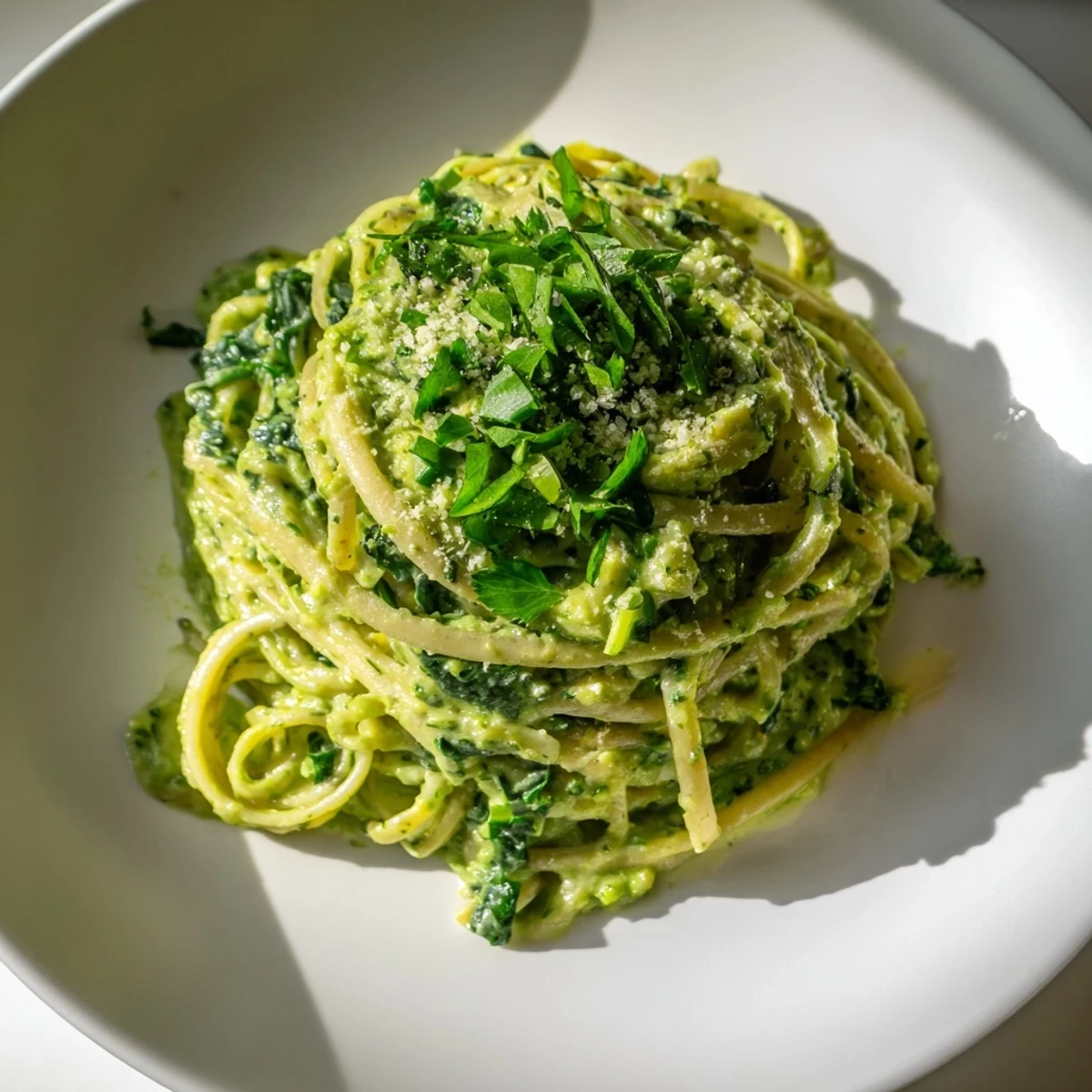 Creamy green goddess pasta, a vibrant vegetarian main dish with fresh herbs and pasta.