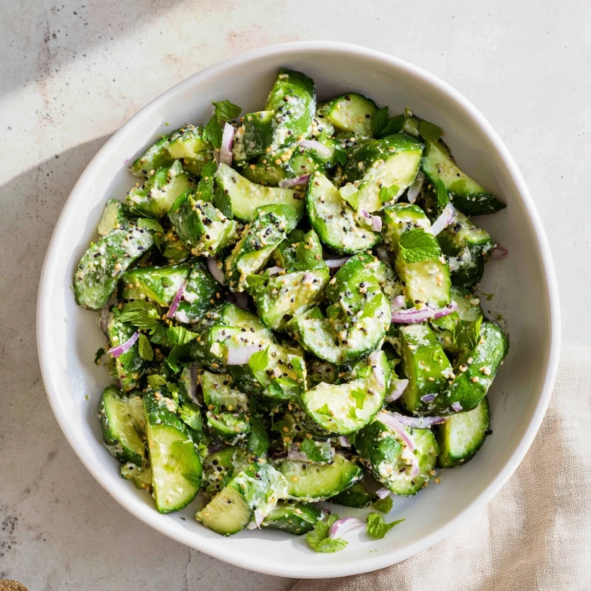 Creamy Cucumber and Greek Yogurt Tzatziki Salad, a refreshing, vibrant side dish, ready to serve.