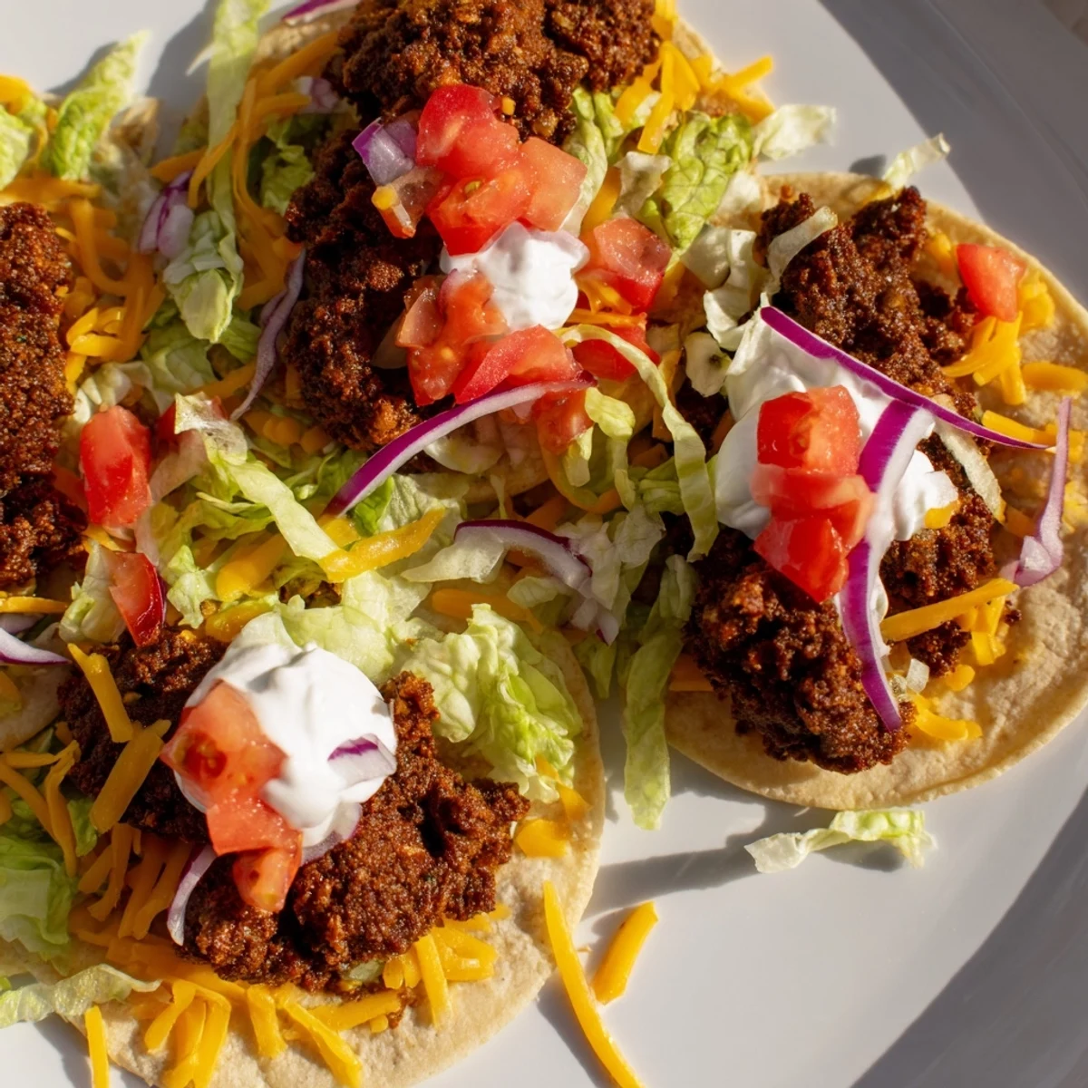Close-up of sizzling crispy smash tacos featuring browned beef and a cheesy, tempting finish.