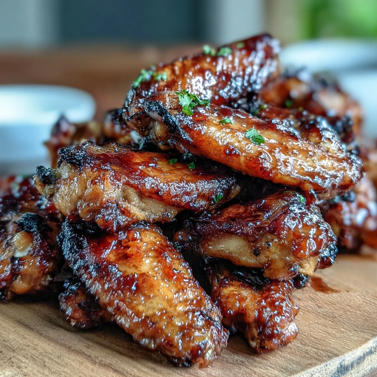 Golden-baked Guava BBQ Glazed Chicken Wings served hot with fresh cilantro garnish
