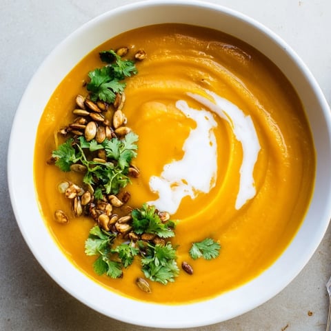 A creamy bowl of Sweet Potato & Carrot Soup garnished with fresh cilantro, ready to enjoy.