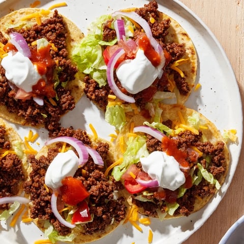 Golden brown, crispy smash tacos loaded with melted cheese and fresh, vibrant toppings.