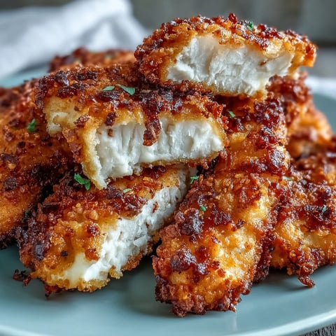 Goldene Air Fryer Chicken Strips auf einem Holztisch, frisch aus dem Gerät.