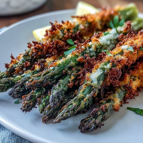 Goldene Crispy Asparagus Asiago Speere auf Backblech mit Zitronenkeilen