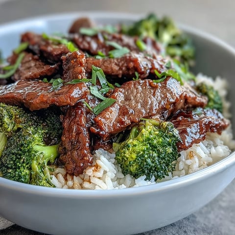 Drei leckere ALT-Texte für das Beef and Broccoli Bowl Rezept: Tender beef strips over fluffy rice with crisp steamed broccoli and a savory soy-ginger sauce.