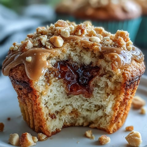 Peanut Butter and Guava Muffins mit feuchter Krume, einer Füllung aus tropischer Guava und knusprigen Erdnüssen bestreut.