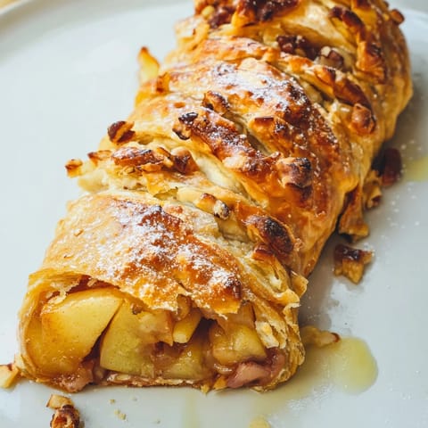 Freshly baked Apple Strudel Rolls showing flaky layers, perfect for a cozy afternoon snack or festive dessert.