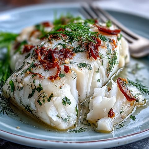 Helle, duftende pochiertes Kabeljau mit Fenchel und saftiger Orange.