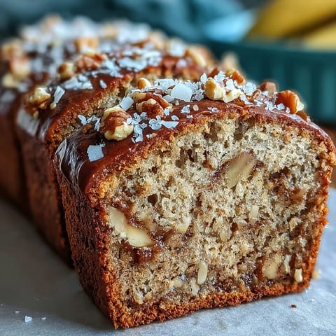 Frisch gebackenes Vegan Cardamom Guava Banana Bread mit Kardamom und Guave, goldbraun und feucht aufgeschnitten.
