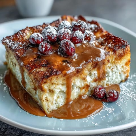 Ein köstlicher gebackener Blaubeer-Pfannkuchen-Auflauf mit goldbrauner Kruste und saftigen Beeren, perfekt für ein gemütliches Sonntagsfrühstück.