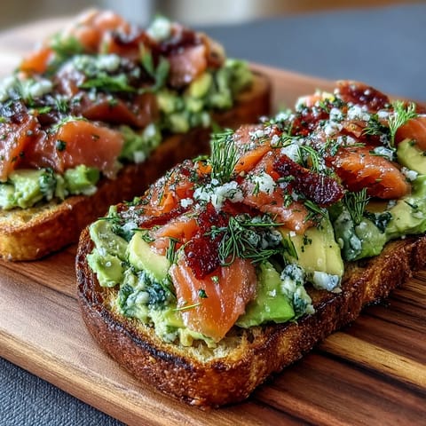 2. Kreative Brunch-Idee: Selbstgemachte Avocado-Toast-Board mit cremigem Avocado-Dip, geräuchertem Lachs und bunten Gemüsetoppings.  