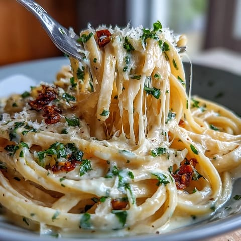 Zitronen-Butter-Pasta mit goldgelber Sauce, serviert mit einer Zitronenscheibe daneben.  