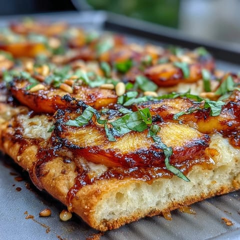 BBQ Pfirsich Brie Fladenbrot