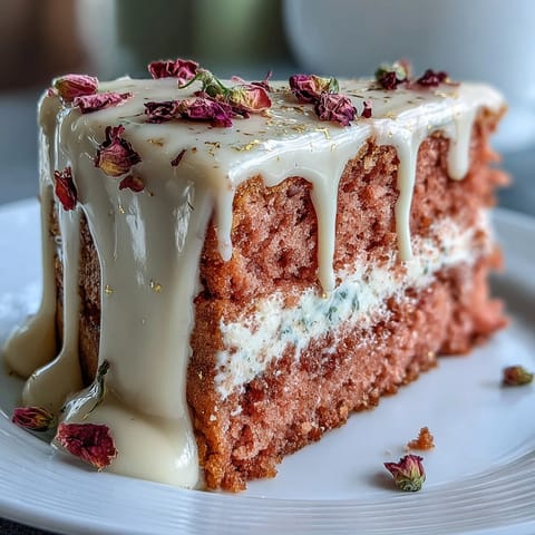 Rosé-Buttercreme-Roségold-Tropfkuchen mit zarter Rosé-Infusion und schimmerndem Goldrand, perfekt für eine elegante Hochzeitsfeier.