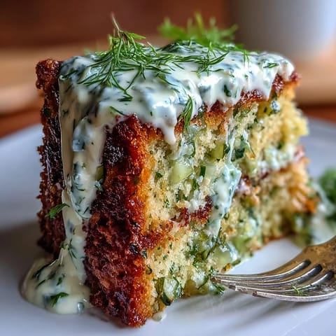 Saftiger Pickle Cake mit frischem Dill-Topping für besondere Anlässe.