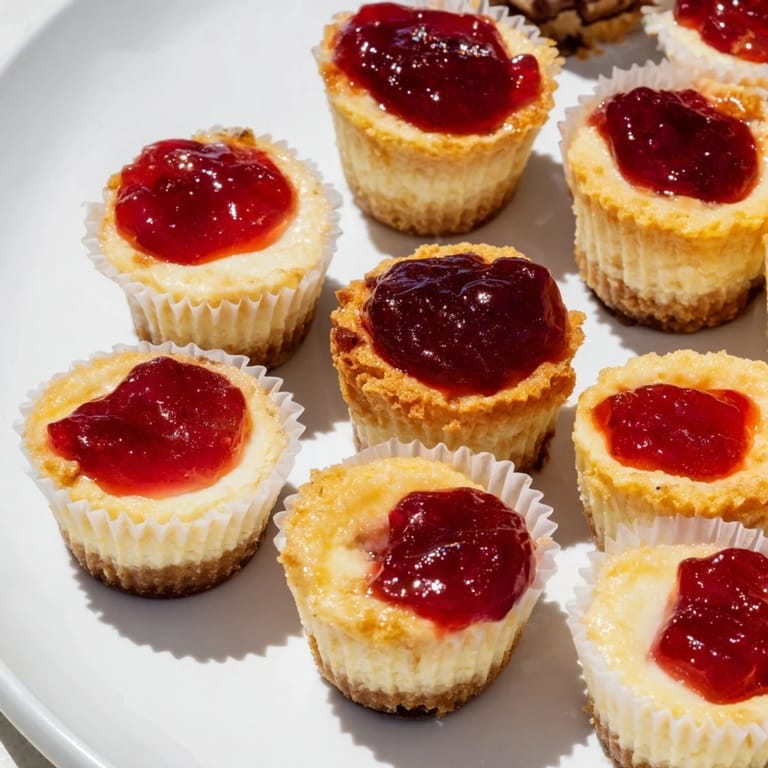 Leckere Quark-Cheesecake-Bissen mit knusprigem Keksboden, frisch aus dem Kühlschrank serviert.