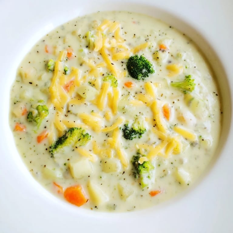 A close-up of a steaming bowl of creamy broccoli and cheese soup, ready to be enjoyed.