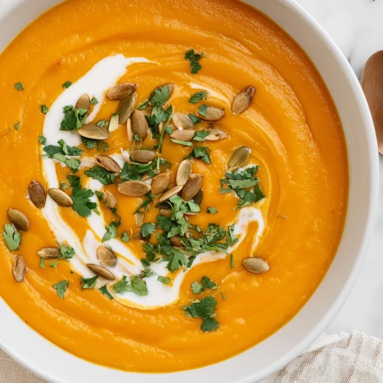 Bright orange Sweet Potato & Carrot Soup simmering in a pot, a perfect 30-minute winter warmer.