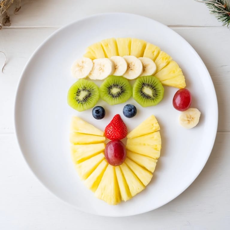 This eye-catching Santa fruit platter features fresh pineapple, berries, and a marshmallow hat.