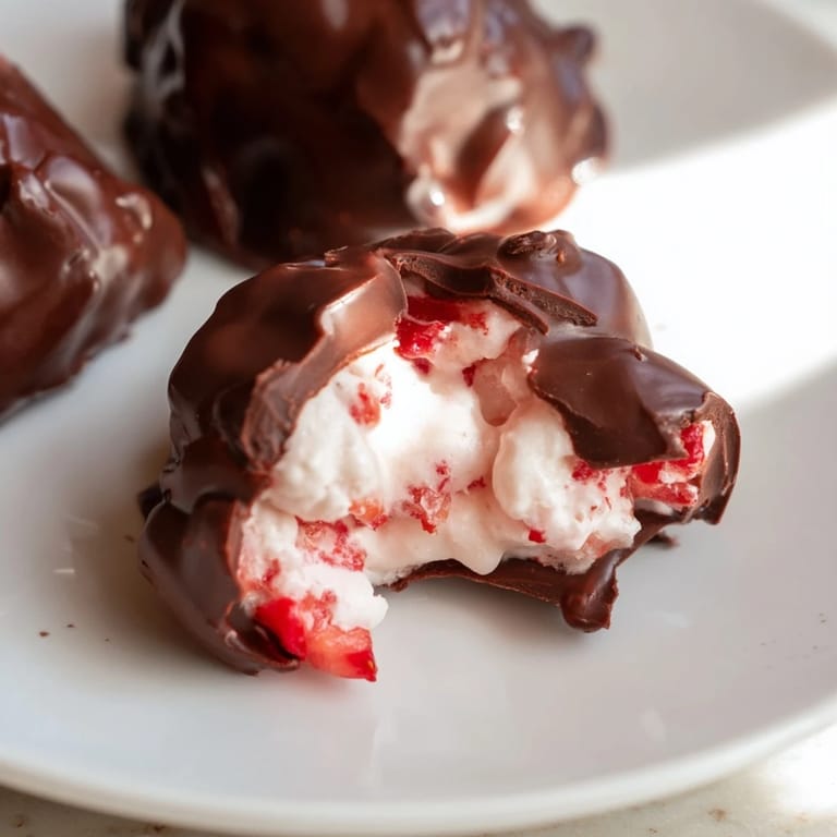 A close-up of vibrant Strawberry Yogurt Clusters, perfectly frozen and ready to eat anytime.