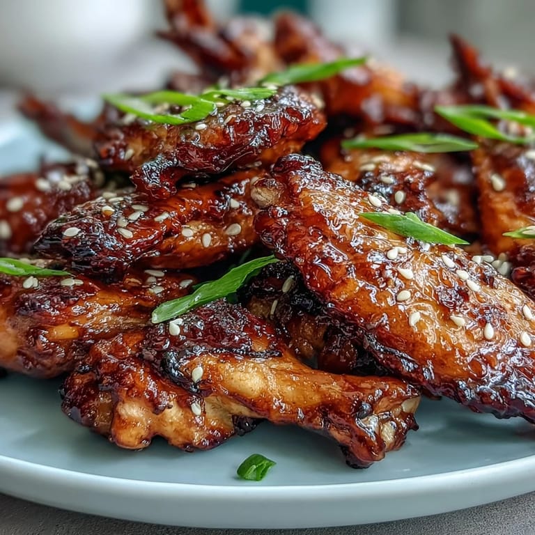 Saftige Coca Cola Chicken Wings auf einem Reisbett, garniert mit Sesam, für ein Festessen.