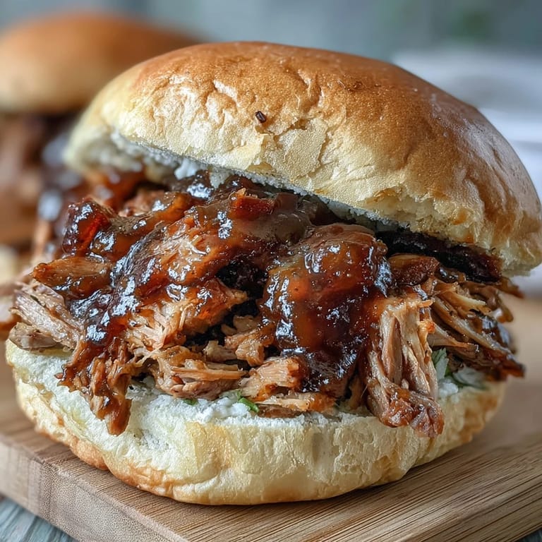 Applesauce Pulled Pork Sandwiches mit saftigem Fleisch, Zwiebeln und einer würzigen Apfel-Cider-Note.