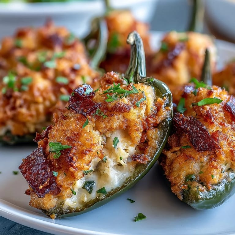 Cajun Crab Poppers topped with buttery panko crumbs, served warm on a wooden board.