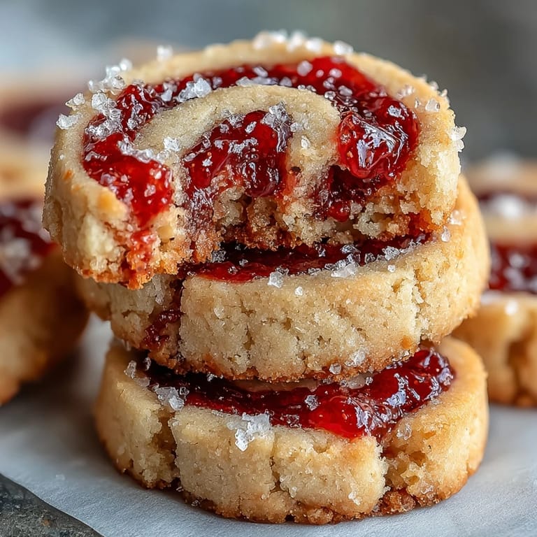 Buttery Raspberry Swirl Shortbread Cookies with jam swirls on a plate, ready for afternoon tea in the USA.