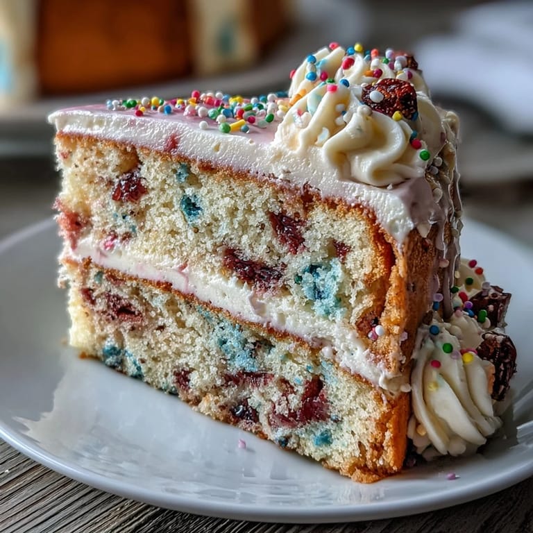 Bunter Spring Funfetti Kuchen mit pastellfarbener Buttercreme, perfekt für Frühlingsfeiern.