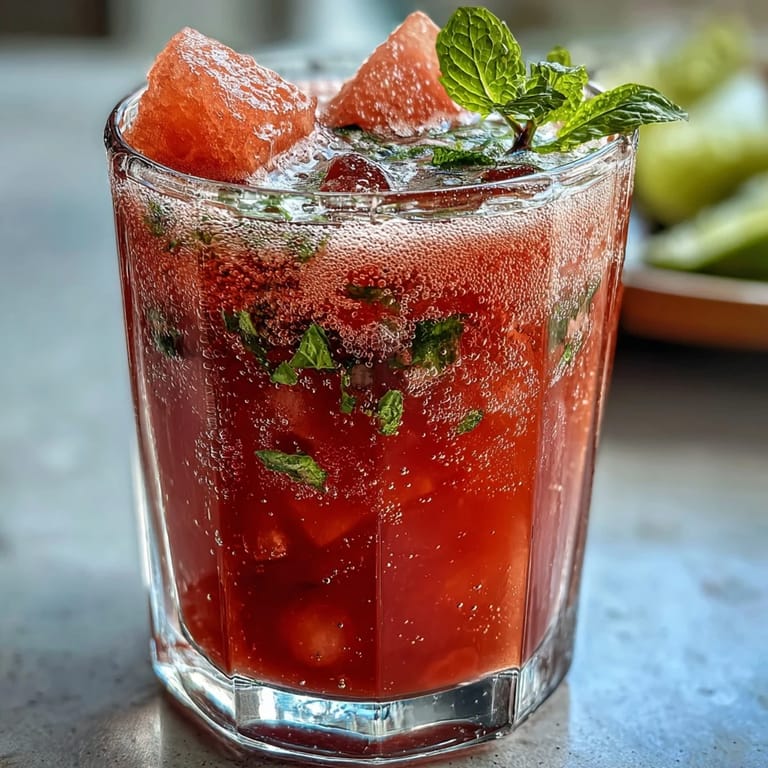 Erfrischender Wassermelonen-Limette-Spritzer mit sprudelndem Wasser und Minze.