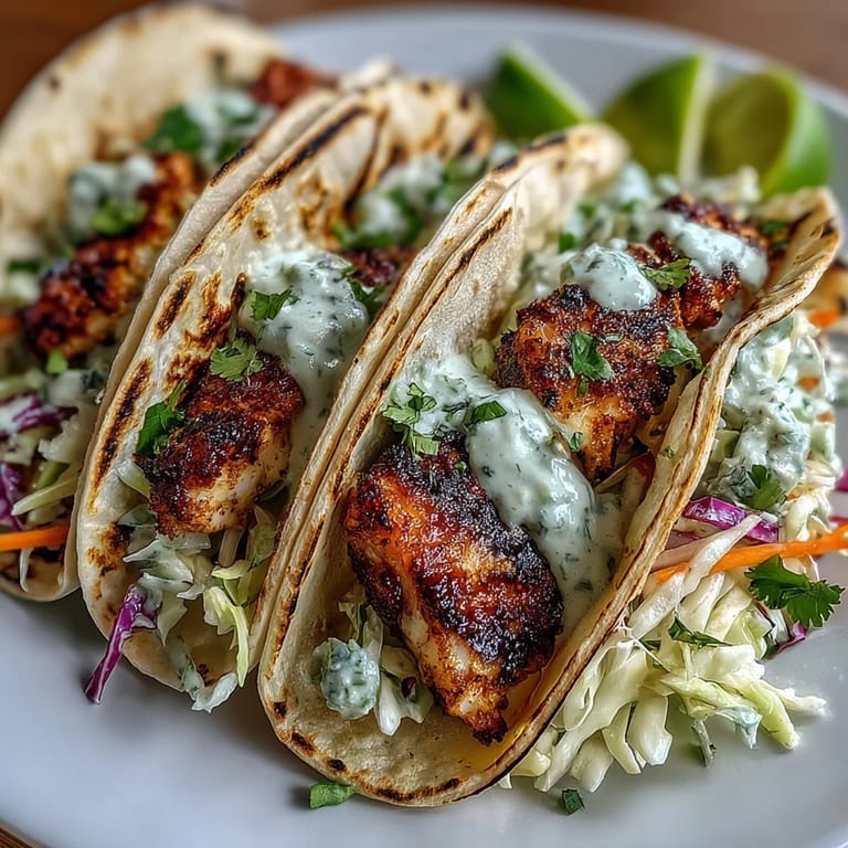 Kokos-Limetten-Gegrillte Fisch-Tacos mit knackigem Krautsalat und cremiger Limetten-Creme, perfekt für ein erfrischendes Sommeressen.