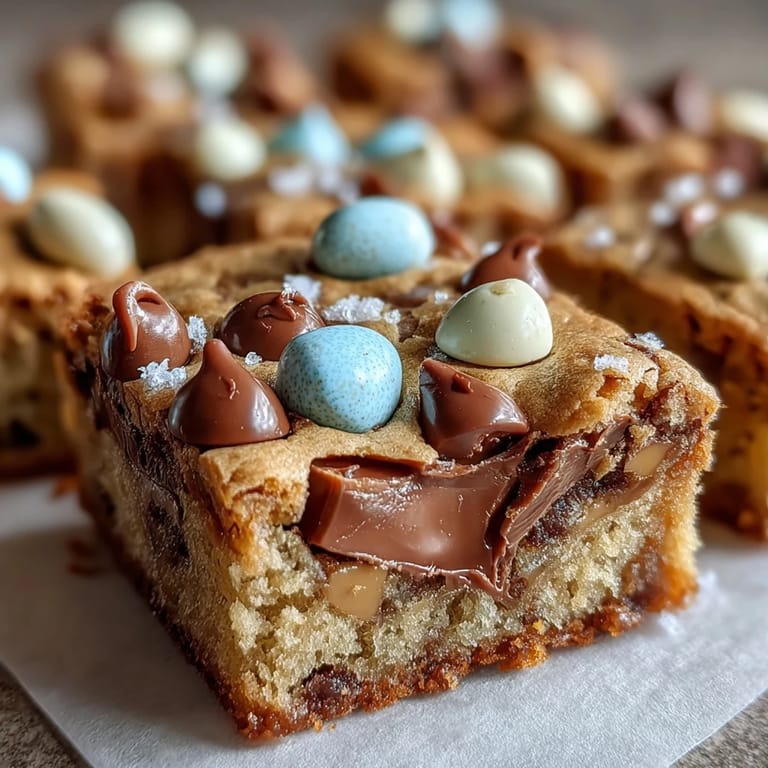 Süße, dicke Peanut Butter Easter Egg Cookie Bars, ideal für Frühlingsfeste.