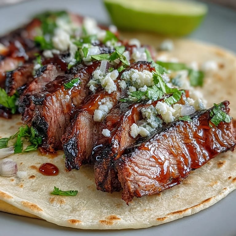 Saftiges Carne Asada wird auf einem lebhaften Taco-Buffet mit frischen Toppings präsentiert.