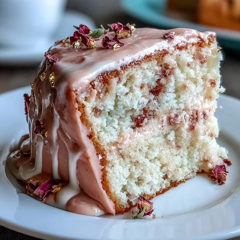 Ein kunstvoll gestalteter Rosé-Samtkuchen mit goldener Glasur, der mit seinen zarten Rosé-Aromen und dem schimmernden Finish begeistert.