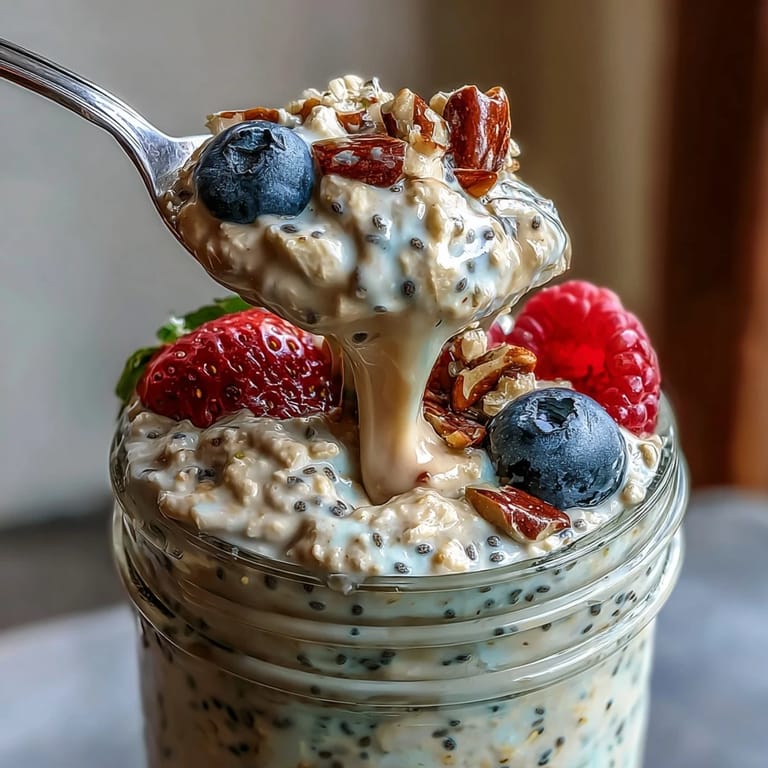 Ein gesunder Start mit High Fiber Overnight Oats, köstlich in einer Schüssel.