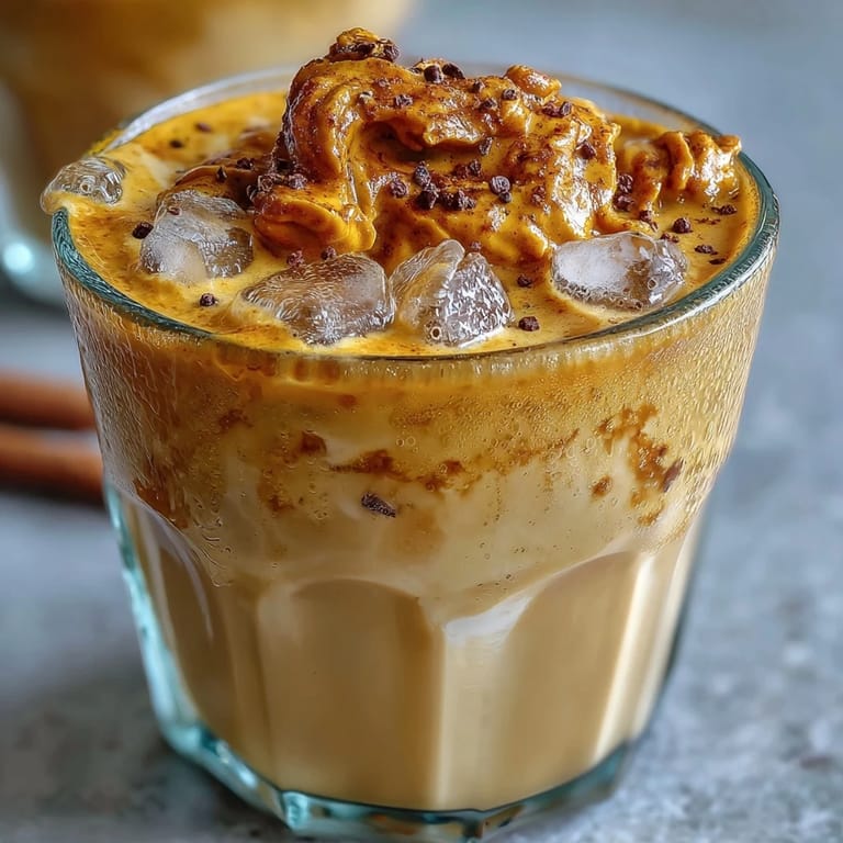 Genießen Sie eine hausgemachte Turmerische Goldene Milch Eiskaffee, perfekt eisgekühlt und gewürzt.