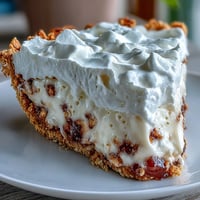 Guava Cloud Pie mit knuspriger Macadamia-Nusskruste, cremiger Guava-Füllung und fluffiger Sahnekremme.