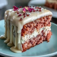 Rosé-Velvet-Kuchen mit Gold-Drip für die Brautparty: Ein zartes rosa Samtkuchen mit cremiger Frischkäse-Frosting und eleganter essbarer Goldtropfen-Dekoration.  