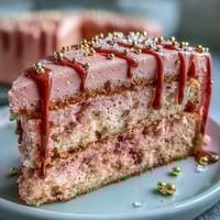Hier sind drei einzigartige, SEO-optimierte ALT-Texte für das Bild des Bridal Shower Rosé Velvet Cake mit Gold-Drip, passend für US-amerikanische Food-Blogs: