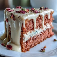 Rosé-Buttercreme-Roségold-Tropfkuchen mit zarter Rosé-Infusion und schimmerndem Goldrand, perfekt für eine elegante Hochzeitsfeier.