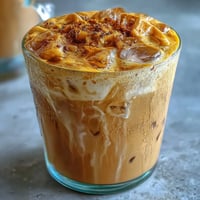 Kühle erfrischende Turmerische Goldene Milch Eiskaffee mit Gewürzen, serviert mit Eis.
